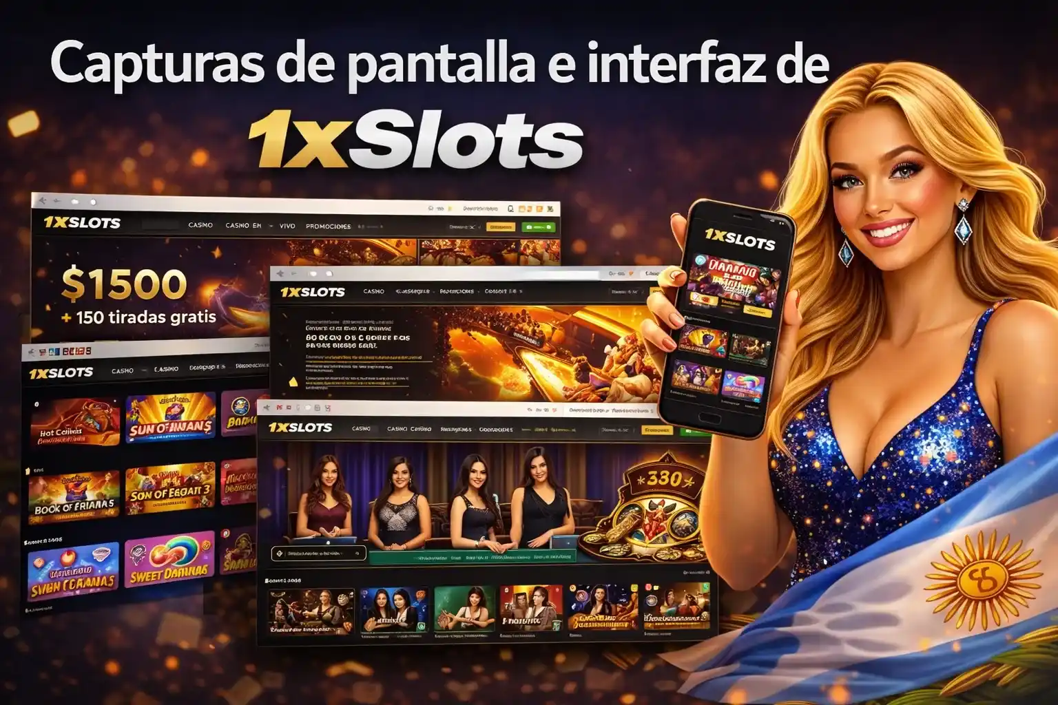 Capturas de pantalla e interfaz de 1xSlots